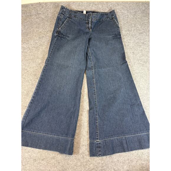 Ann Taylor Loft Jeans Womens Size 8 Blue Denim Wide Leg Mid Rise Sailor Baggy - Picture 1 of 10